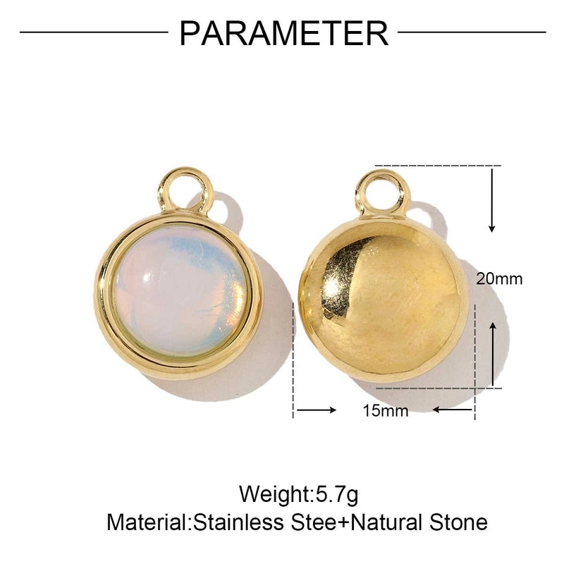 3 PCS/Package 18*19mm 201 Stainless Steel Natural Stone 18K Gold Plated Square Rhombus Polished Jewelry Accessories Pendant