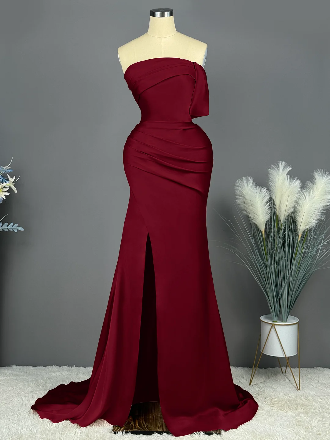 Okdais Black Prom Dress Simple Charmeuse One Shoulder With Slit X0004
