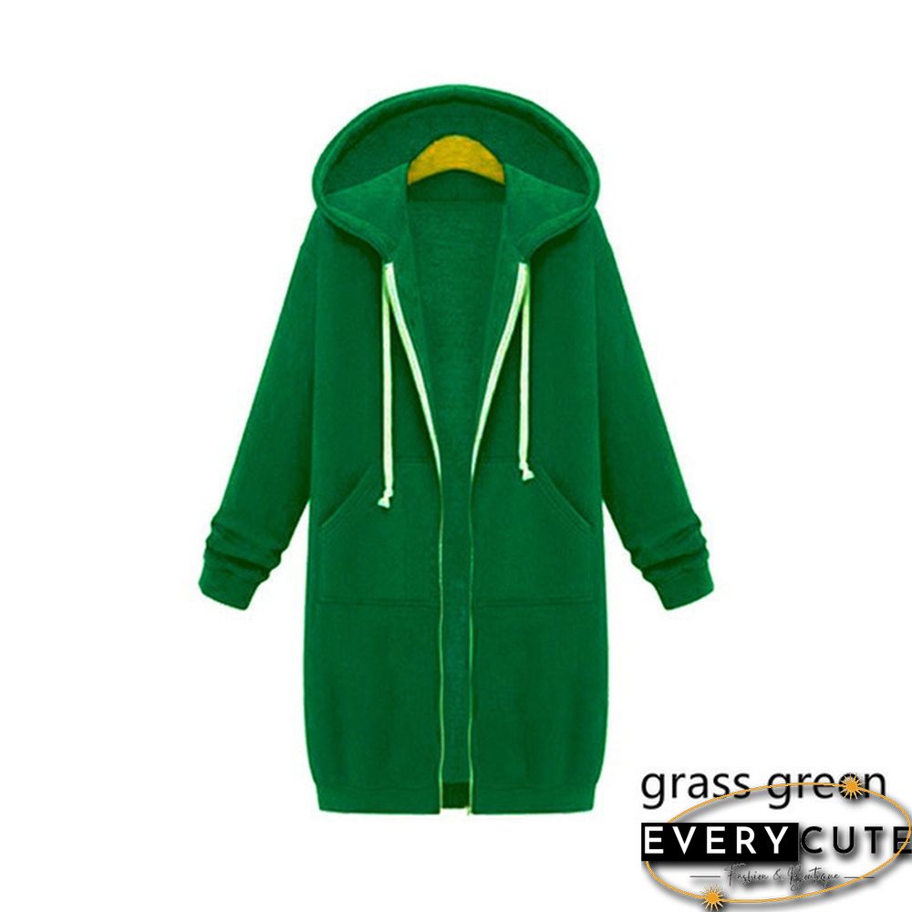 12 Colors New Autumn And Winter Women's Hooded Sweater Thick Long-Sleeved Jacket Casual Zipper Cardigan Loose Coat