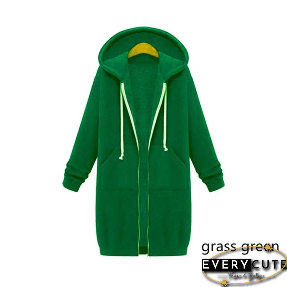 12 Colors New Autumn And Winter Women's Hooded Sweater Thick Long-Sleeved Jacket Casual Zipper Cardigan Loose Coat