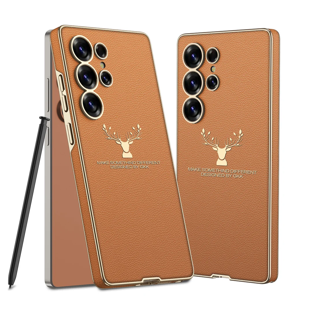 GKK 2025 Hot sales Creative anti-shock protection electroplated Leather deer logo phone case for Samsung S23 S24 S25 Ultra ip 15
