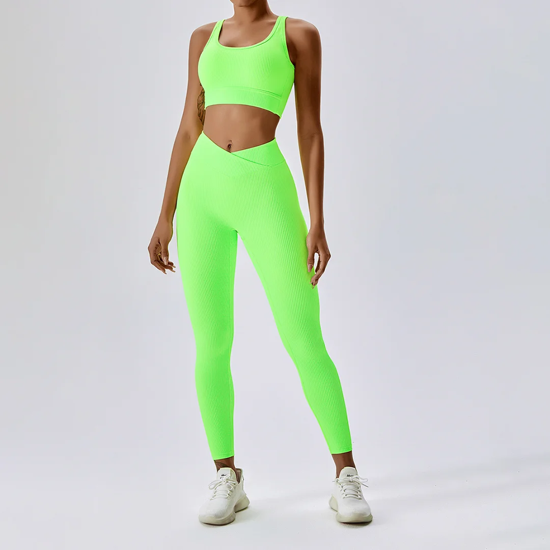 Solid color sports bra + legginsg sports 2-piece set