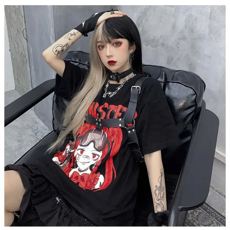 NiceMix gothic couple t shirt women Summer Female Cool BF Style Cool Female Kpop Tshirt Summer Streetwear Black Girls t-shirt
