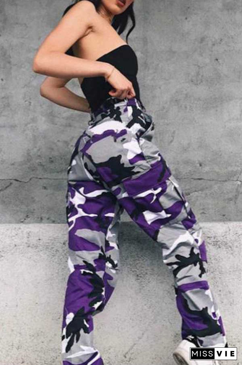 High Waisted Camouflage Cargo Trousers Camo Pants