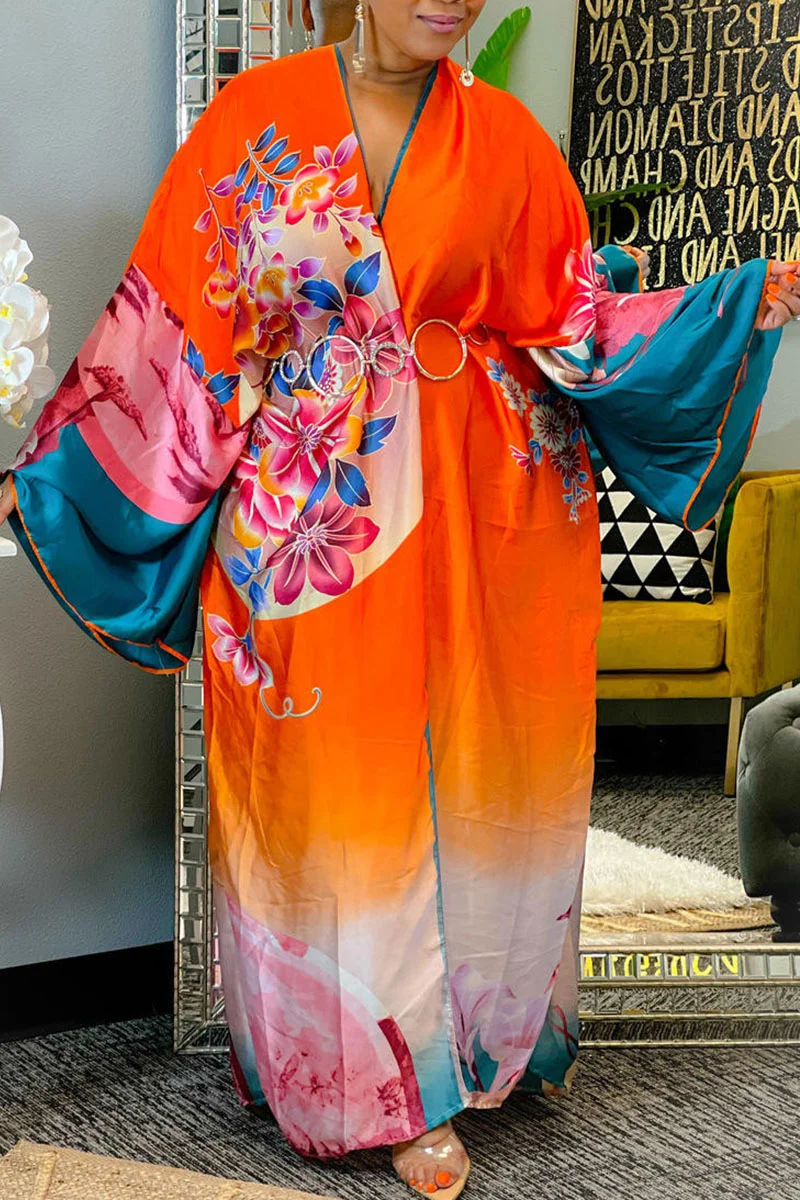 Tangerine Fashion Casual Print Patchwork Outerwear | EGEMISS