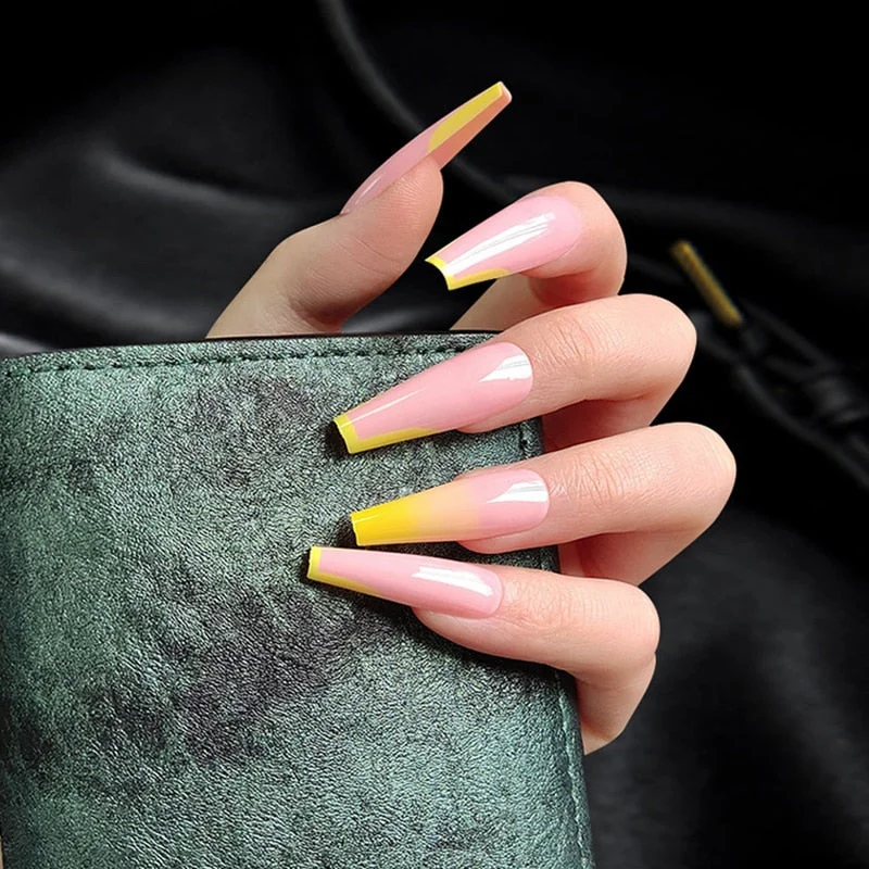 24pcs/set Press on Nail Tips Acrylic 10 Sizes Flower Design Fake Nails Art Full Cover French False Nail Art Tips Artifical Nails-Nail Inspo