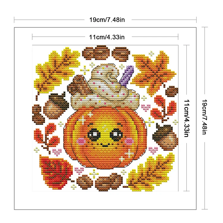 14CT Partial Stamped Cross Stitch Kit - Pumpkin Dessert (19*19CM)  decoration gift Embroidery Stamped Counted Cross Stitch Kit for Kids Adults  Beginners, Needlework Cross Stitch Kits, Art Craft Handy Sewing Set Cross