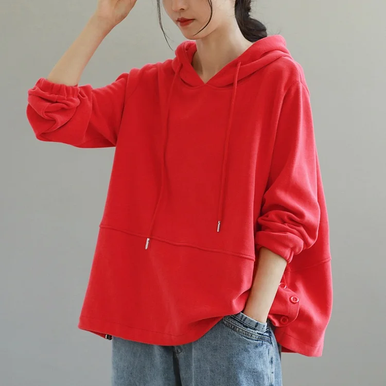 Loose Solid Color Hooded Long Sleeve Sweater