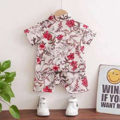 Boys/Girls Short-sleeved Shirt+Shorts Set 2021 Summer New Fashionable and Handsome 1-2-3-4-5 Years Old Kids Beach Vacation Suit