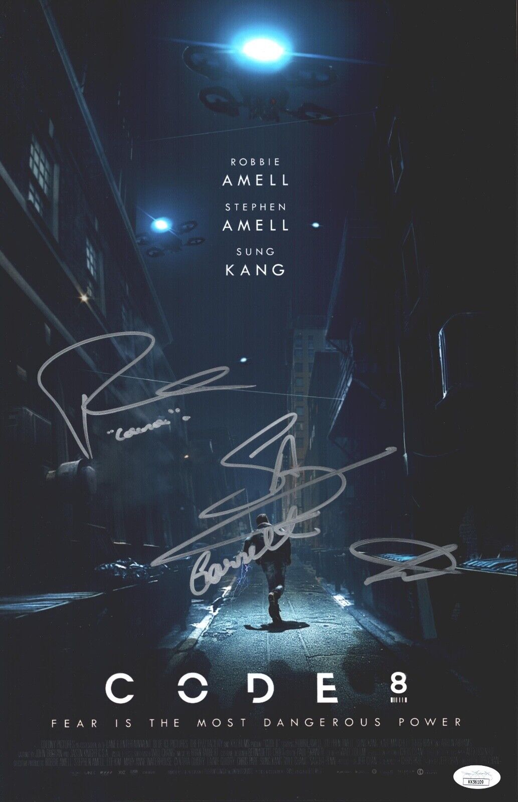 Robbie Amell Stephen Amell +1 Hand Signed 11x17 Code 8 Authentic Auto JSA COA