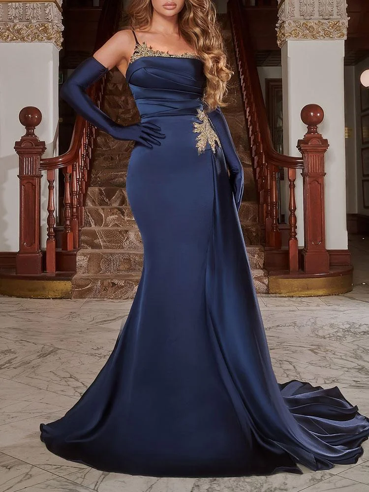 Promsstyle Elegant spaghetti strapless back mermaid evening dress (gloves not included) Prom Dress 2023