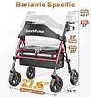 Soundfuse Bariatric Walker for Seniors with Extra Wide Seat, 500lb Heavy Duty Rollator Walker,  Handle & Seat Height Adjustable, Foldable Rolling Walkers with 8" All-Terrain Wheels