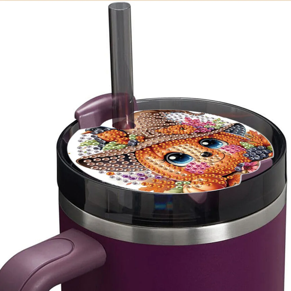 8pcs Christmas Halloween DIY Diamond Art Cup Lid Accessories Tumbler Lid Plate