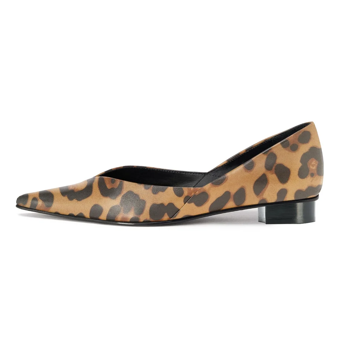 Women's Vegan Leather Pointed Toe Slip-On Pump Leopard Flats