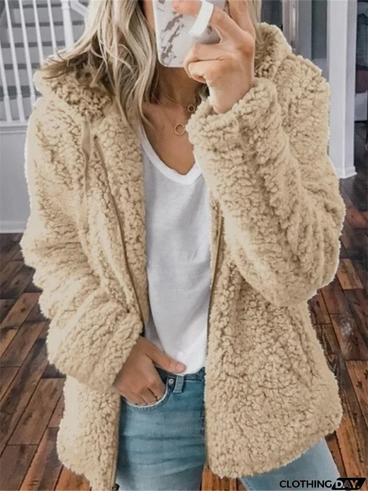 Women's Full Zip Up Cozy Plush Hooded Coat