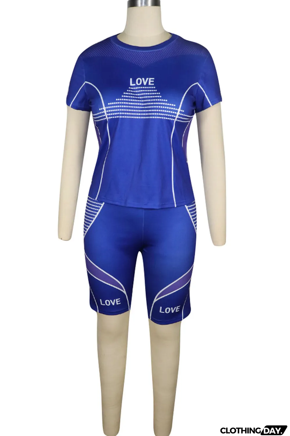 Pink knit Sexy Patchwork Print Straight Short Sleeve Two Pieces