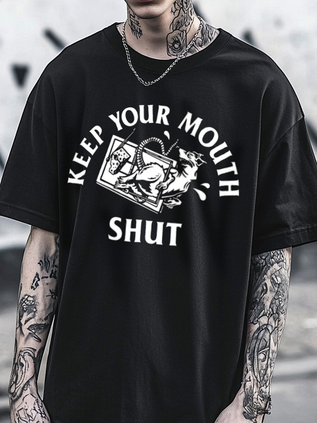 Shoptechwear Art Satanic "Keep Your Mouth Shut" Oversized Unisex Casual T-shirt