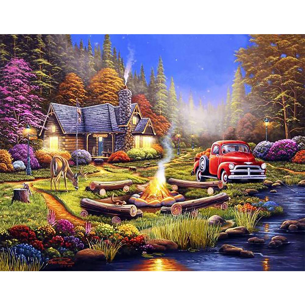 

House in Woods - Round/Square Drill Diamond Painting - 50*40CM, Square diamond 40*50cm, 501 Original