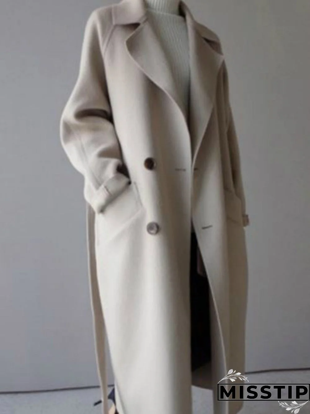 Autumn And Winter Fashion Women Temperament Coat Loose Long Oversize Trench Coat Wool Blend Coat