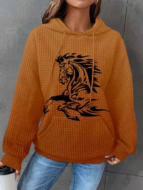 Fashion Casual Western Style Waffle Print Women'S Hoodie