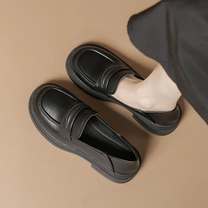 Tanguoant Tanguoant Platform Loafer Women's 2023 New High Heel Small Leather Shoes British Style With Thick Heel Soft Sole Single Shoes Women