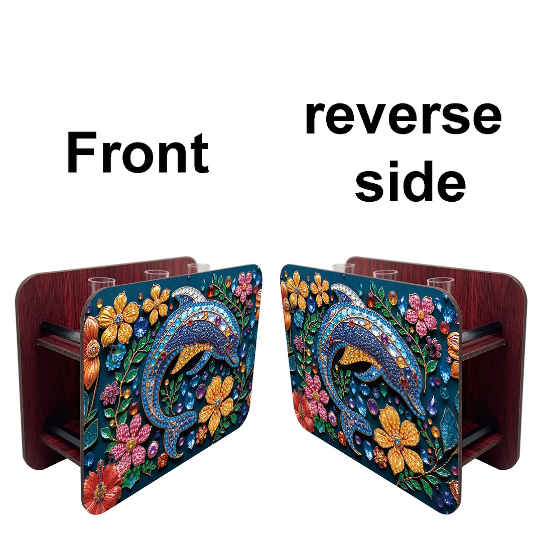 Dolphin DIY Flower Vase Wooden Double Sided Desktop Diamond Art Kit Home Decor