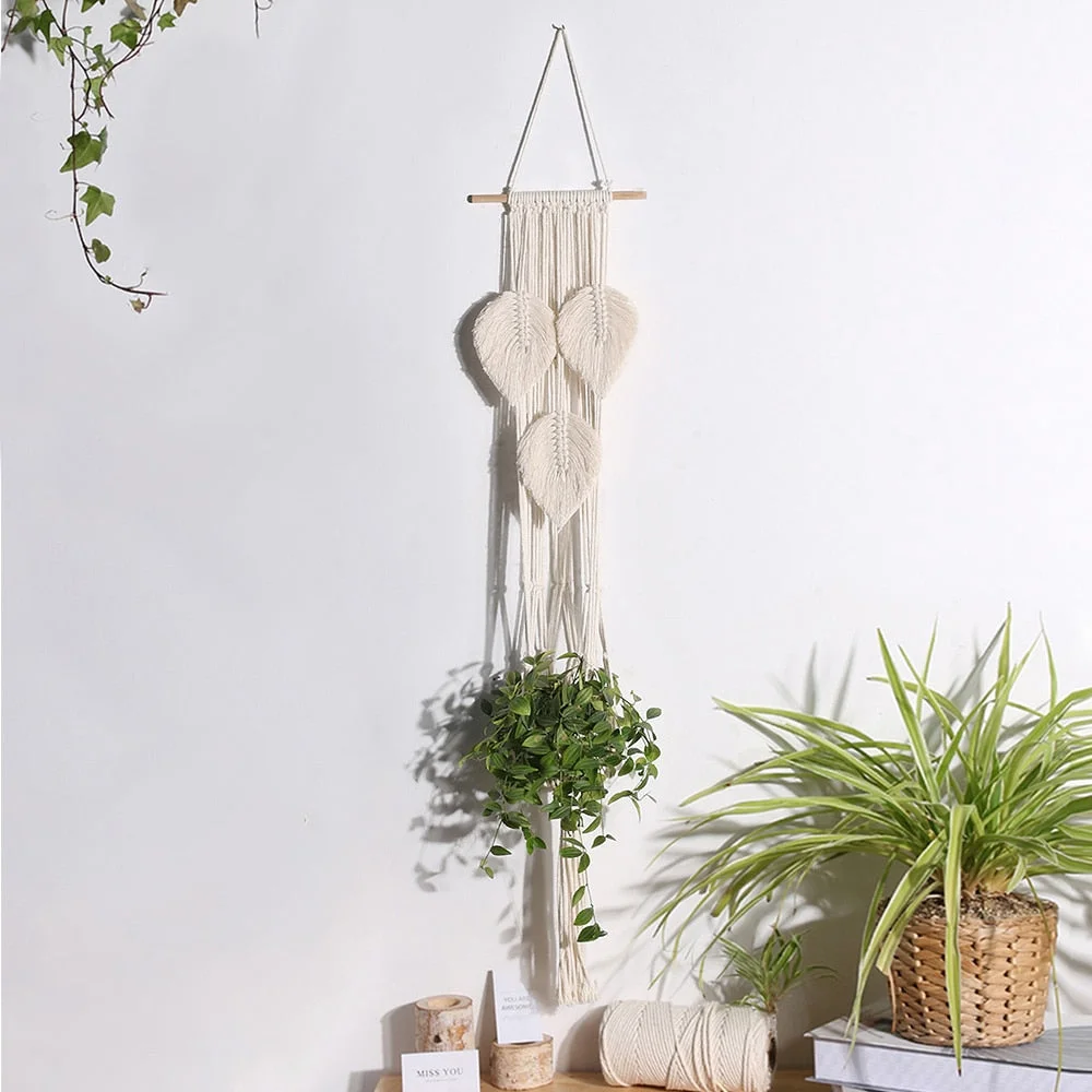 Macrame Plant Hangers Indoor Hanging Planter Basket with Wood Beads Decorative Flower Pot Holder No Tassels for Indoor Outdoor H