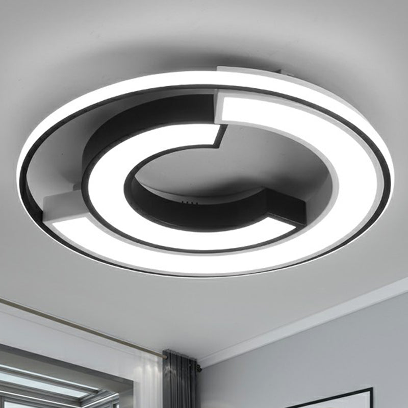 Nordic Black C Shaped Metal Led Flushmount Ceiling Light For Bedroom / 16&rsquo; White