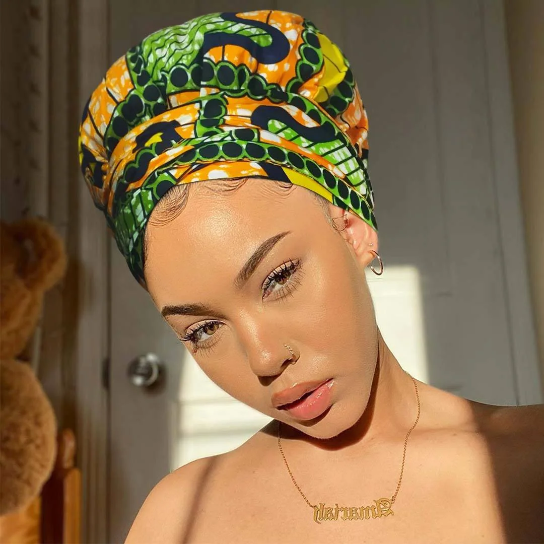 African Print Head Wrap With Satin-Lined-AW1199