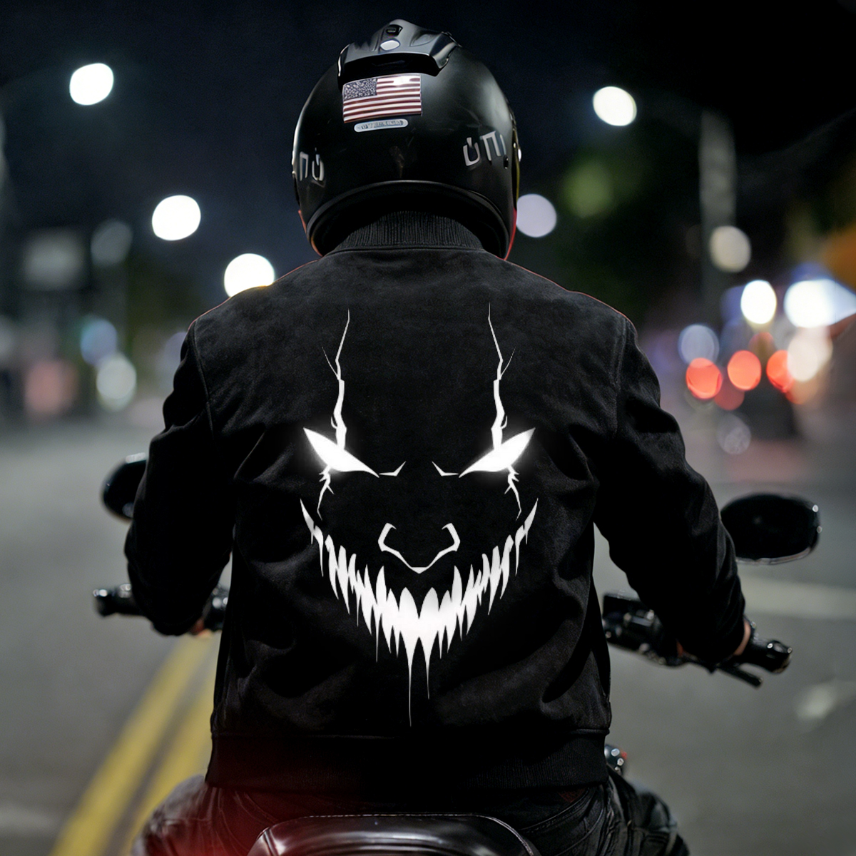Luminous Devil Face Graphic Stand Collar Suede Zipper Jacket