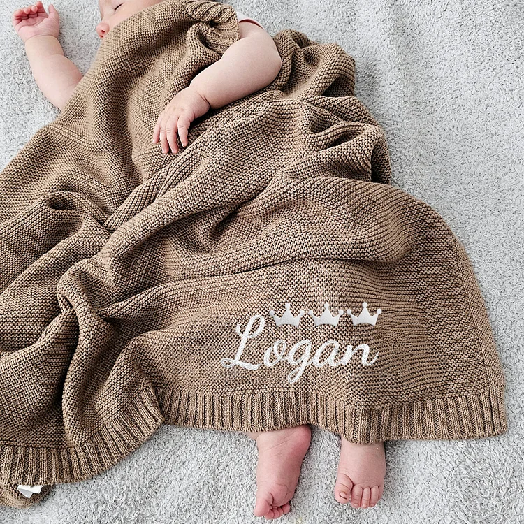 Dyoart Custom Embroidered Baby Blanket | Personalized Knit Baby Name Blankets | Custom Baby Gift | Soft Cotton Knit Nursery Blanket | Gifts for Baby Boys Girls