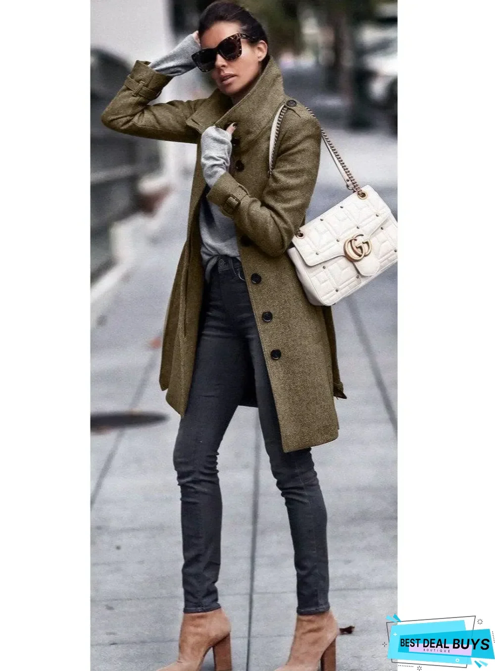 Fashion Pure Color Long Sleeve Coat