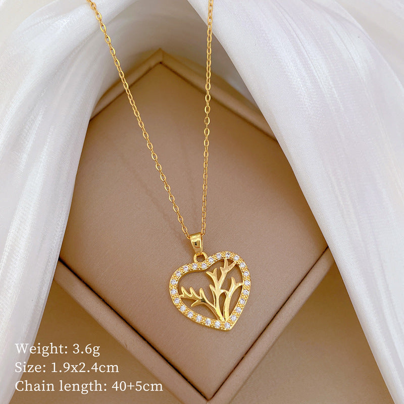 Cartoon Geometric Titanium Steel Diamond Inlay Necklaces