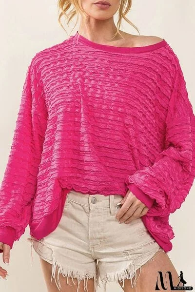 Texture Round Neck Dropped Shoulder Top