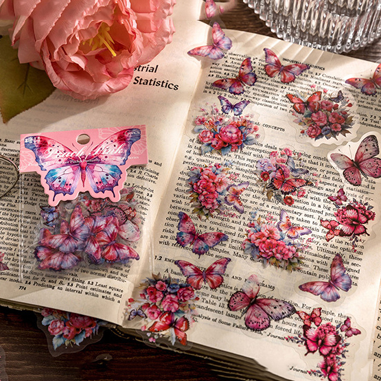 PET 스티커 - 나비 콜라주 스토리 시리즈 빈티지 플라워