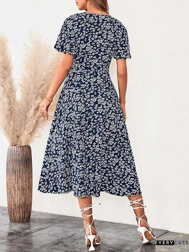 Casual Dress Wrap Line Floral Ditsy Lace Split Neck Midi Fashion Streetwear Outdoor Daily