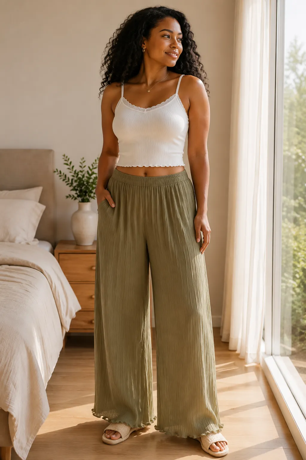 Pleated Wide Leg Pants