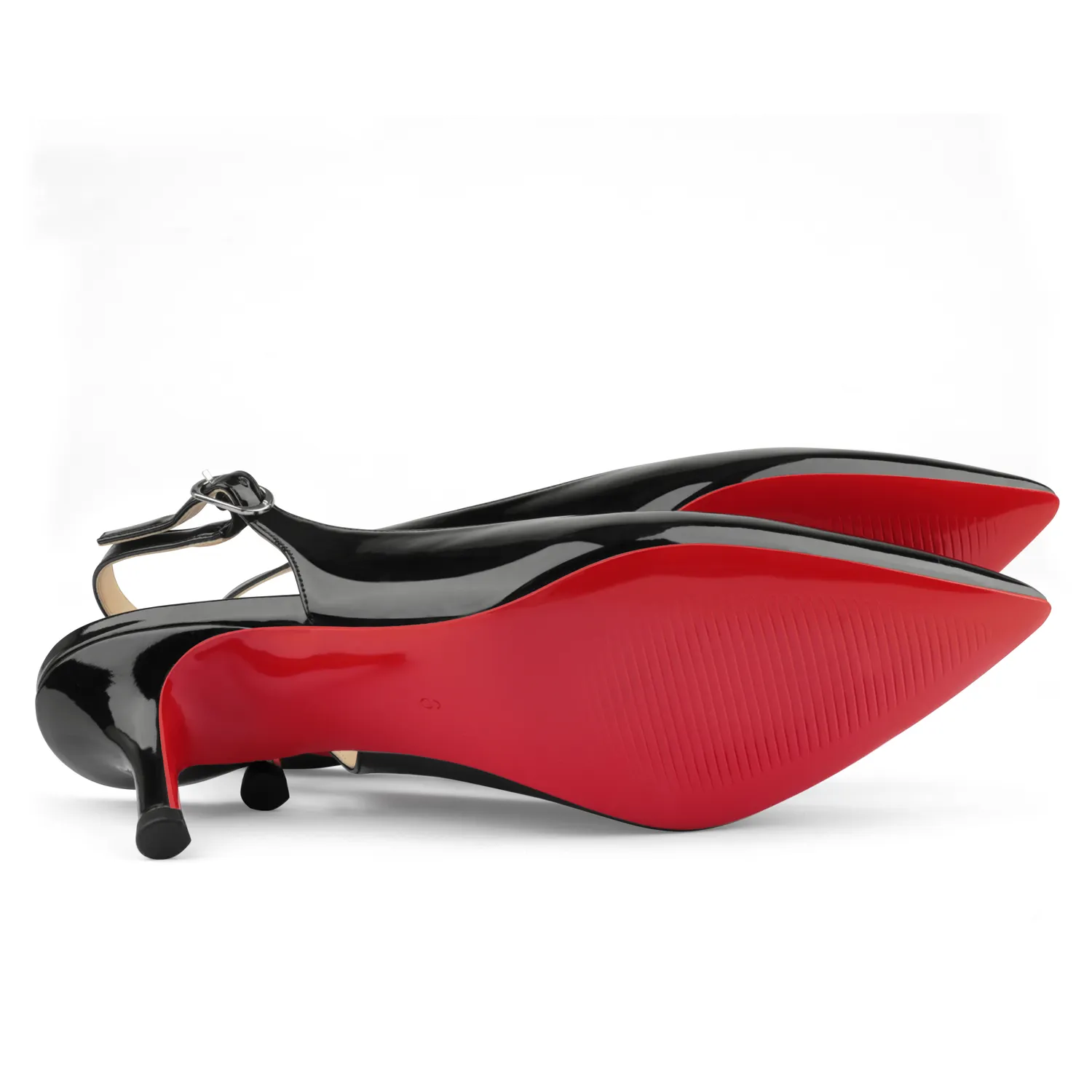 60mm Women's Pointed Toe Slingback Shoes Kitten Heel Red Bottom Pumps Comfortable Dress Patent-vocosishoes