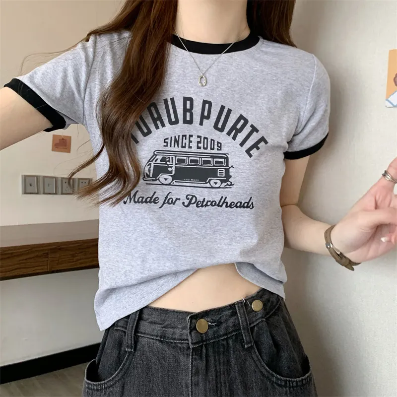 Uveng Uveng Summer New Sweet Hottie Girl Bump Color Round Collar Short Style On The Clothes Design Sense Shows Thin Students Short-Sleeved T-Shirt Girl