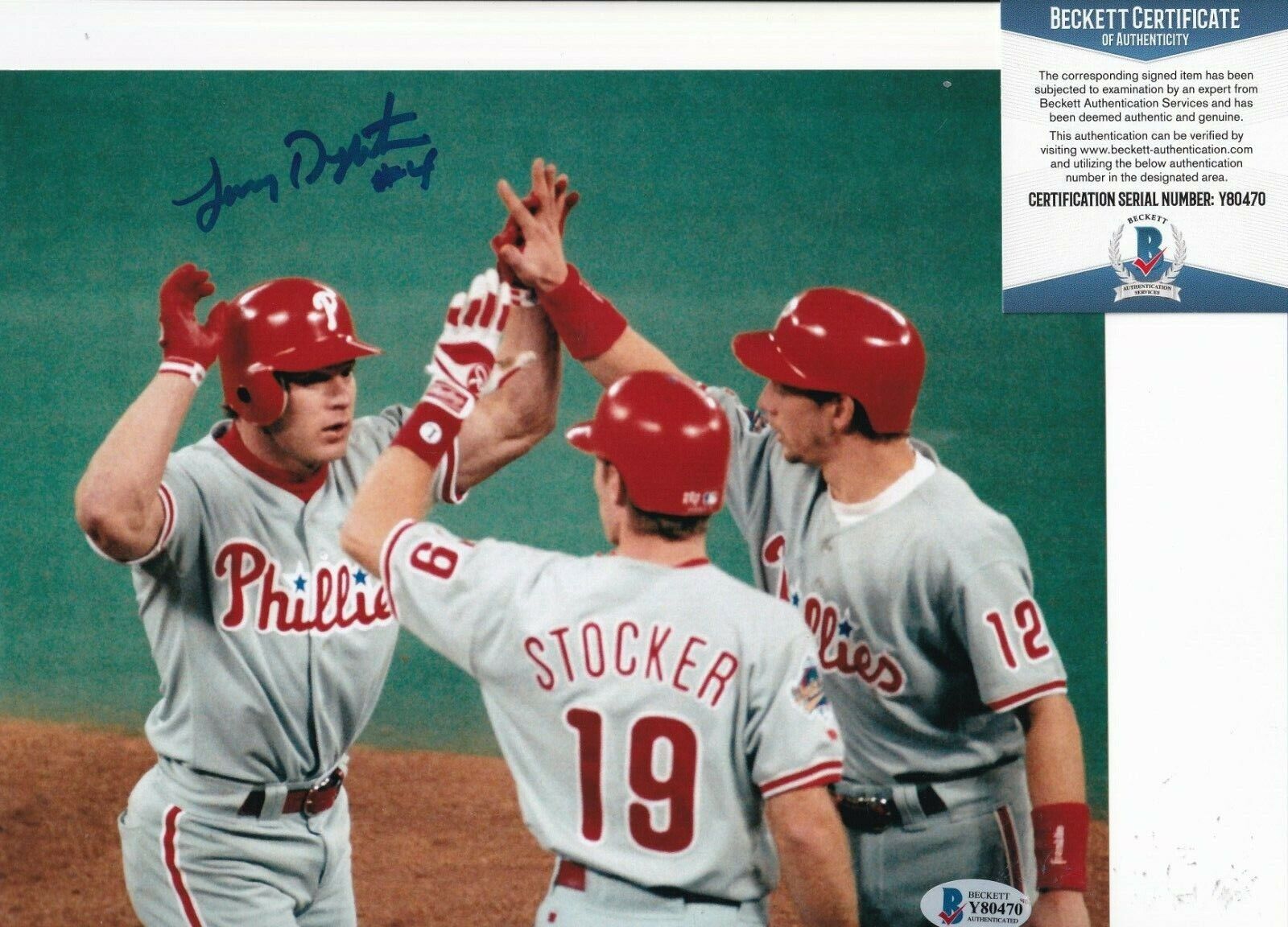 LENNY DYKSTRA signed (PHILADELPHIA PHILLIES) Baseball 8X10 Photo Poster painting BECKETT Y80470