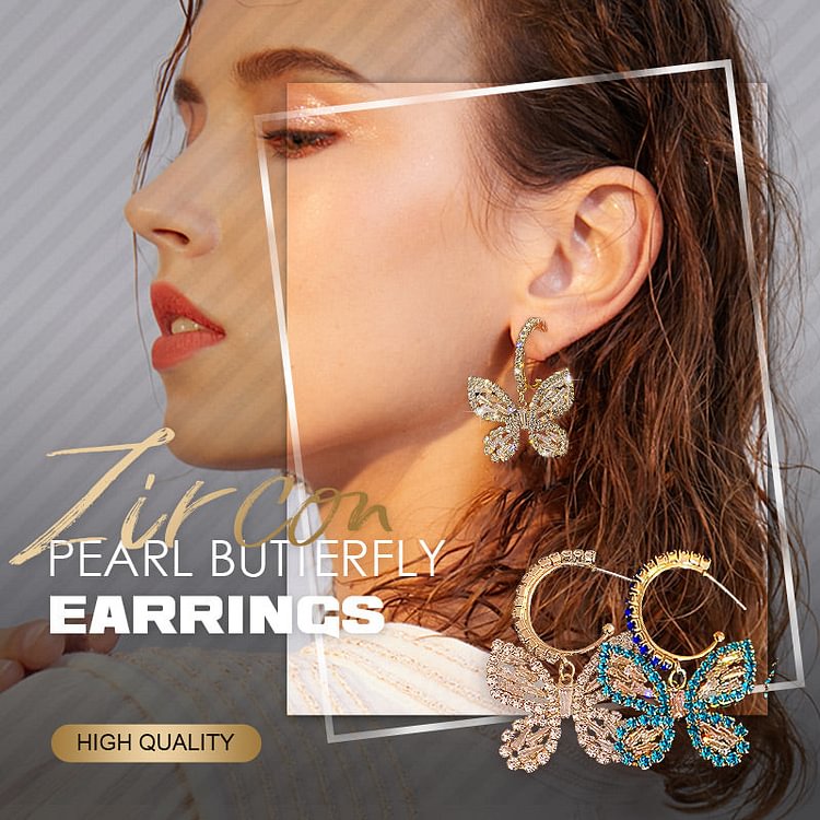 Jolieaprile Zircon Pearl Butterfly Earrings