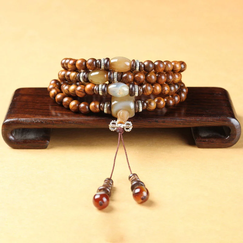 Tibetan 108 Mala Beads Rosewood Sardonyx Red Agate Calm Protection Bracelet