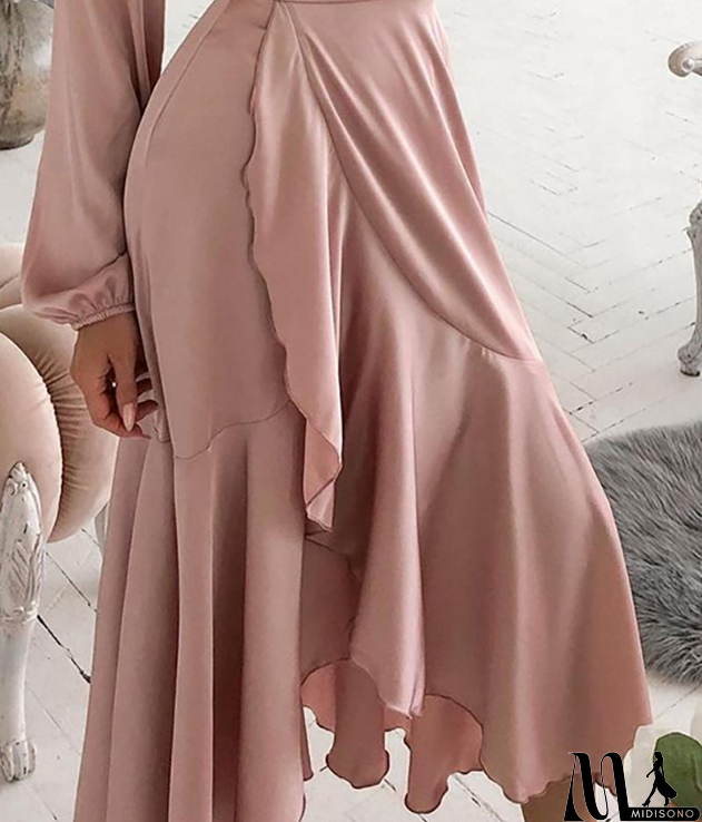 MidiSono - Women's Pink Long Sleeve Flounced Dress