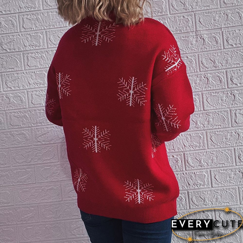 Red Snowflake Print Thicken Christmas Sweater