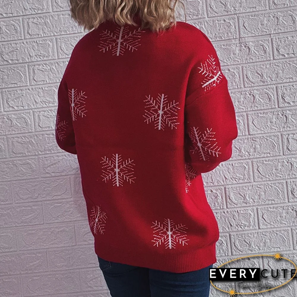 Red Snowflake Print Thicken Christmas Sweater