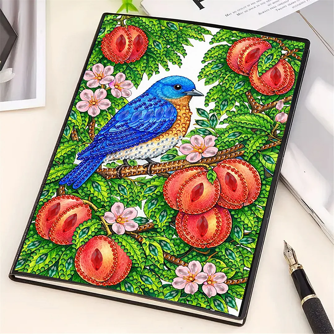DIY Flower Diamond Painting Journals Notebooks 50 Pages A5 No Lines Special Shaped Diamond Art Kits for Beginners Craft Lovers and Artists (Peaches and Birds)