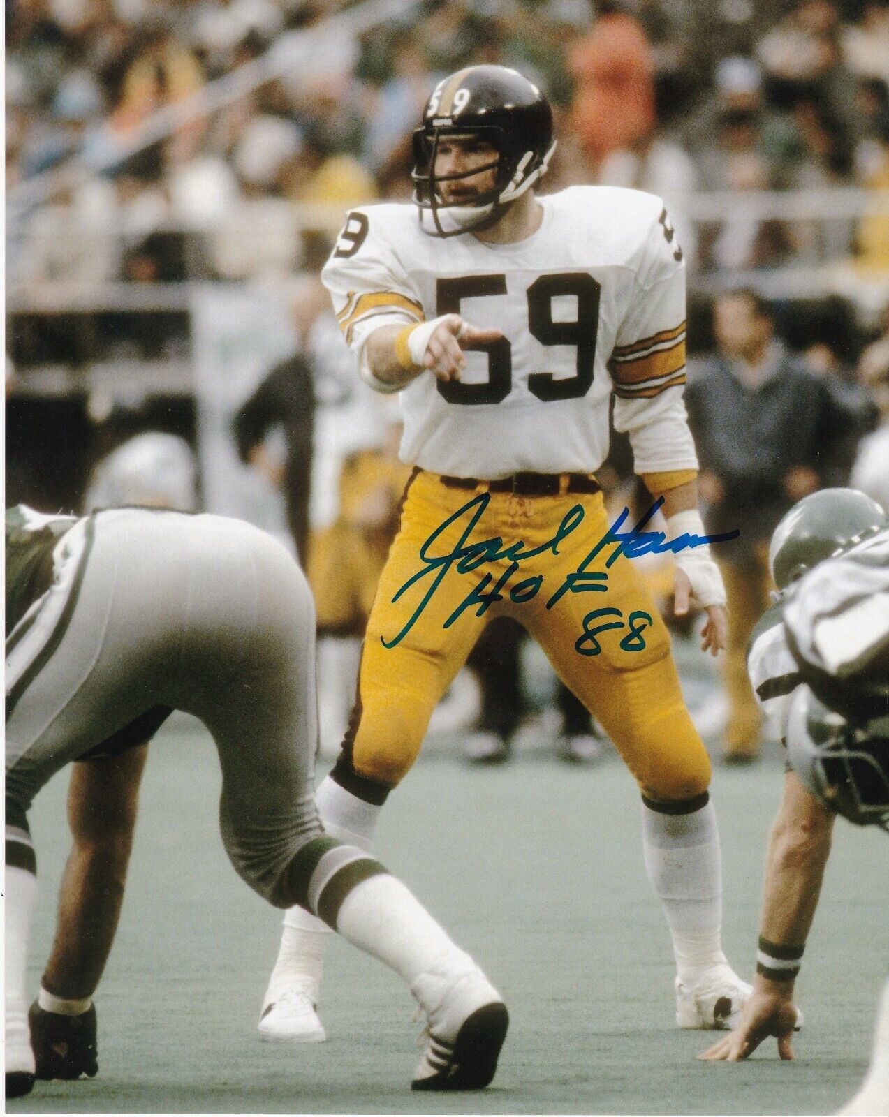 JACK HAM PITTSBURGH STEELERS HOF 88 ACTION SIGNED 8x10