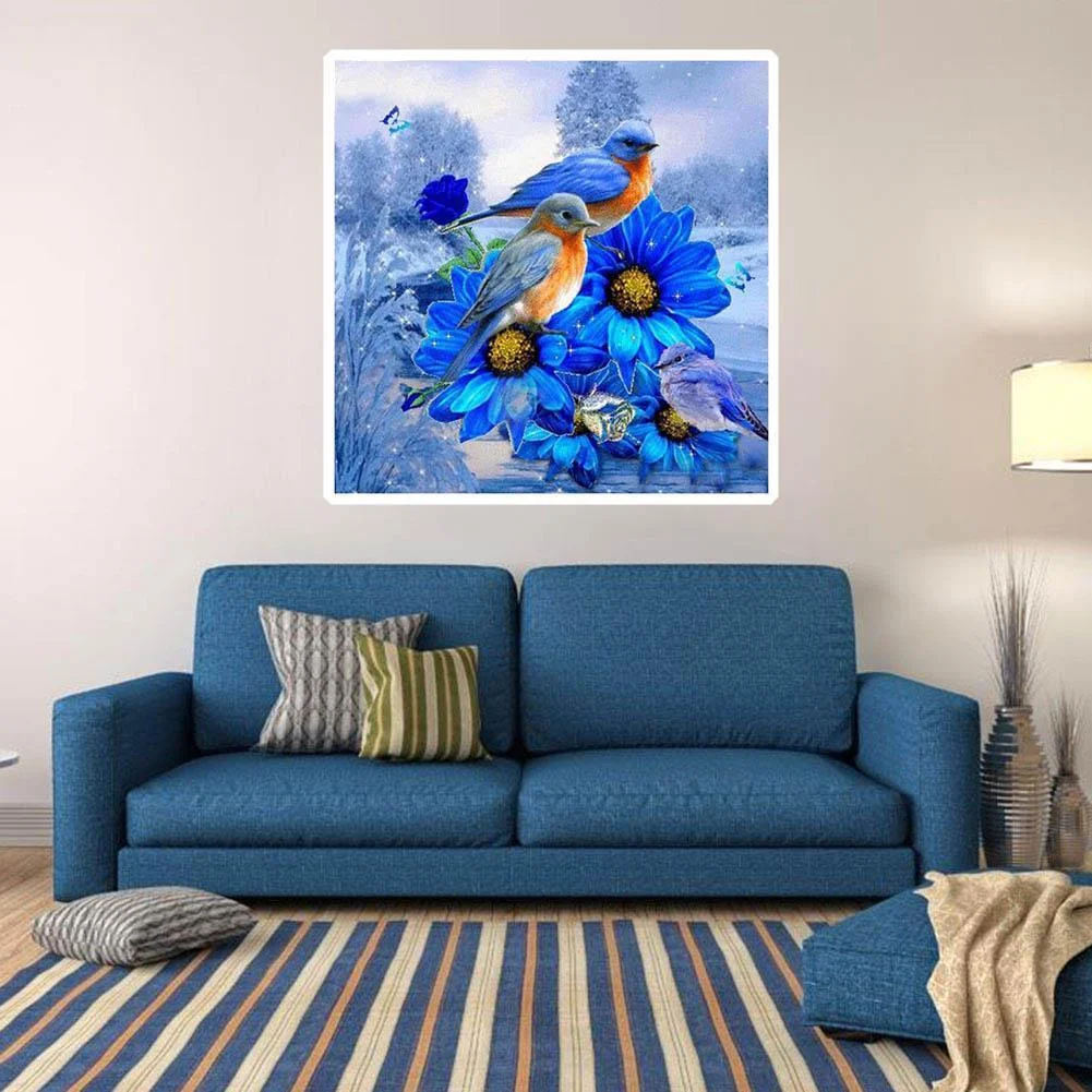 Diamond Painting - Full Round Drill - Blue Flower Bird(30*30cm)