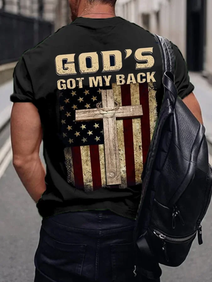 God's Got My Back Flag Print Men's T-shirt