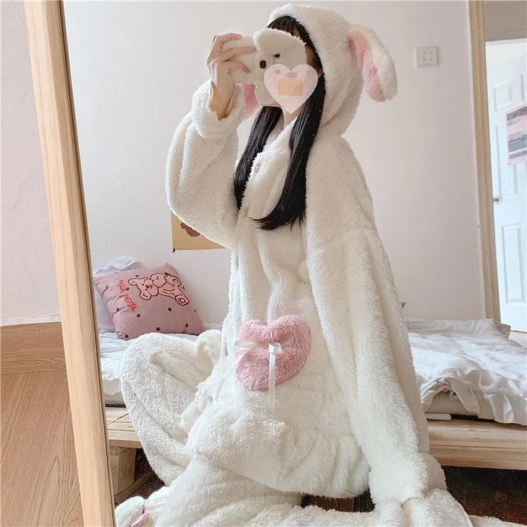 Cute Rabbit Ears Hooded Pajamas Set SP15477
